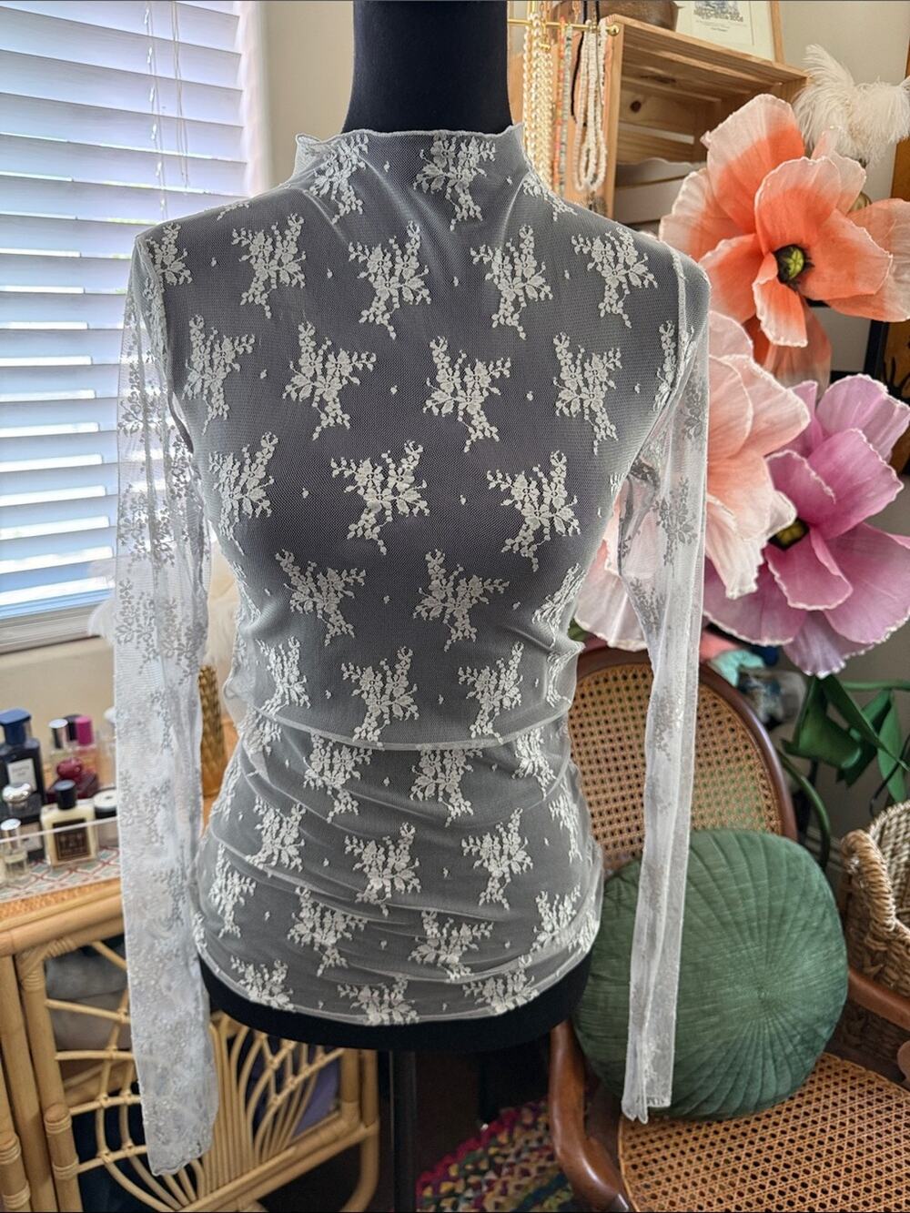 Free People Intimately Ice Blue Lady Lux Sheer Boho Hippie Lace Layering Top